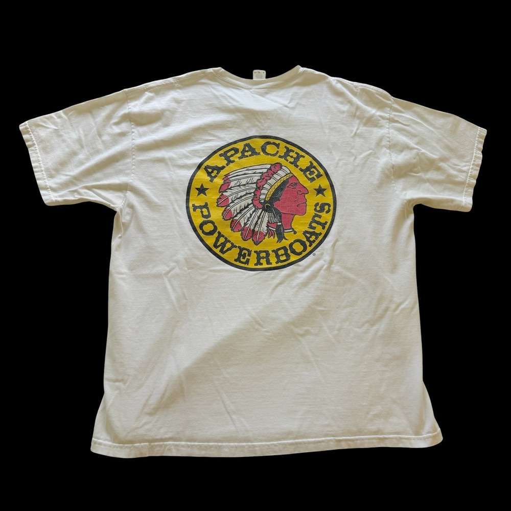 90's Apache Powerboats T-Shirt XL White Distressed Short Sleeves